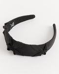 Satin Smocked Flower Headband in Black