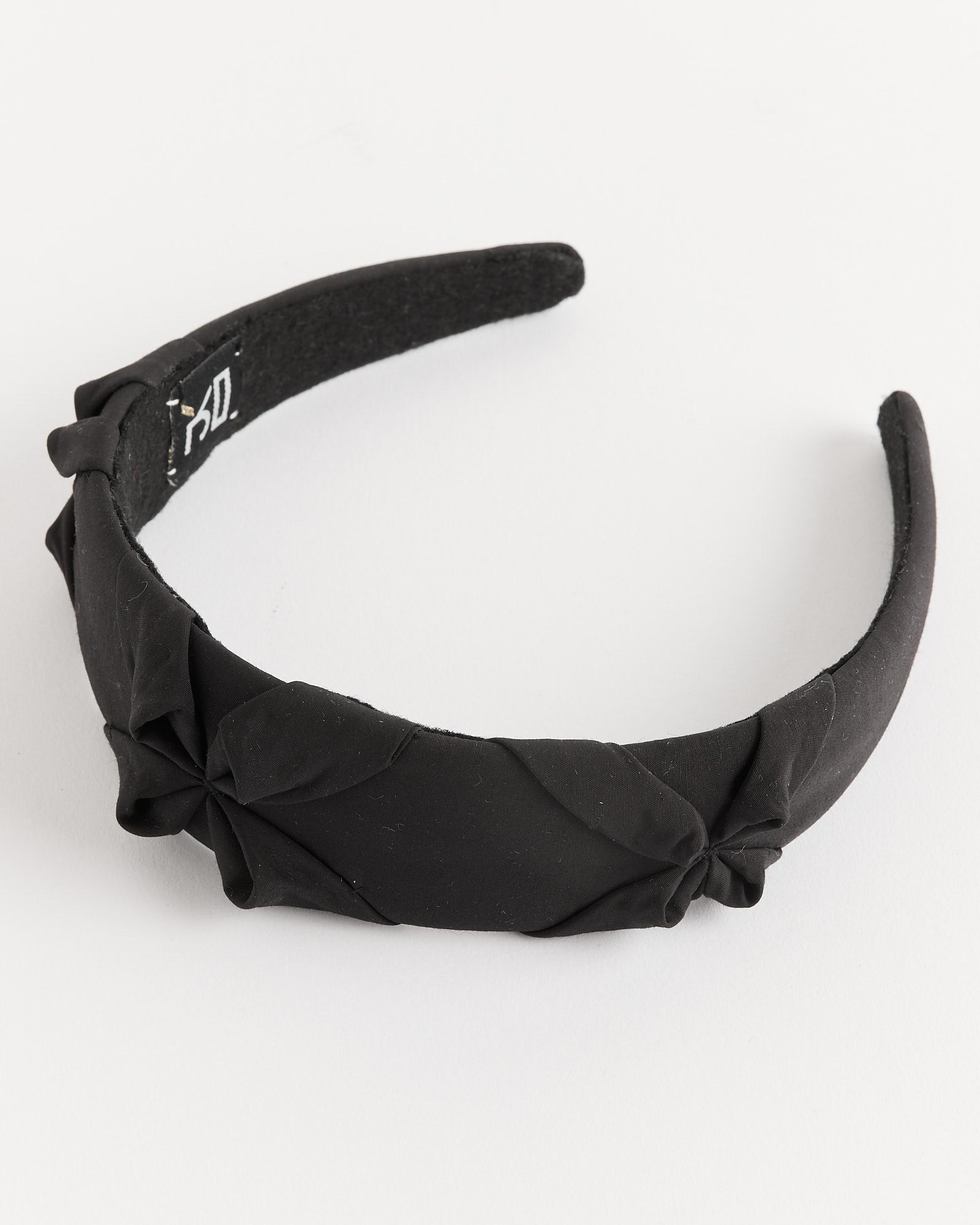 Satin Smocked Flower Headband in Black