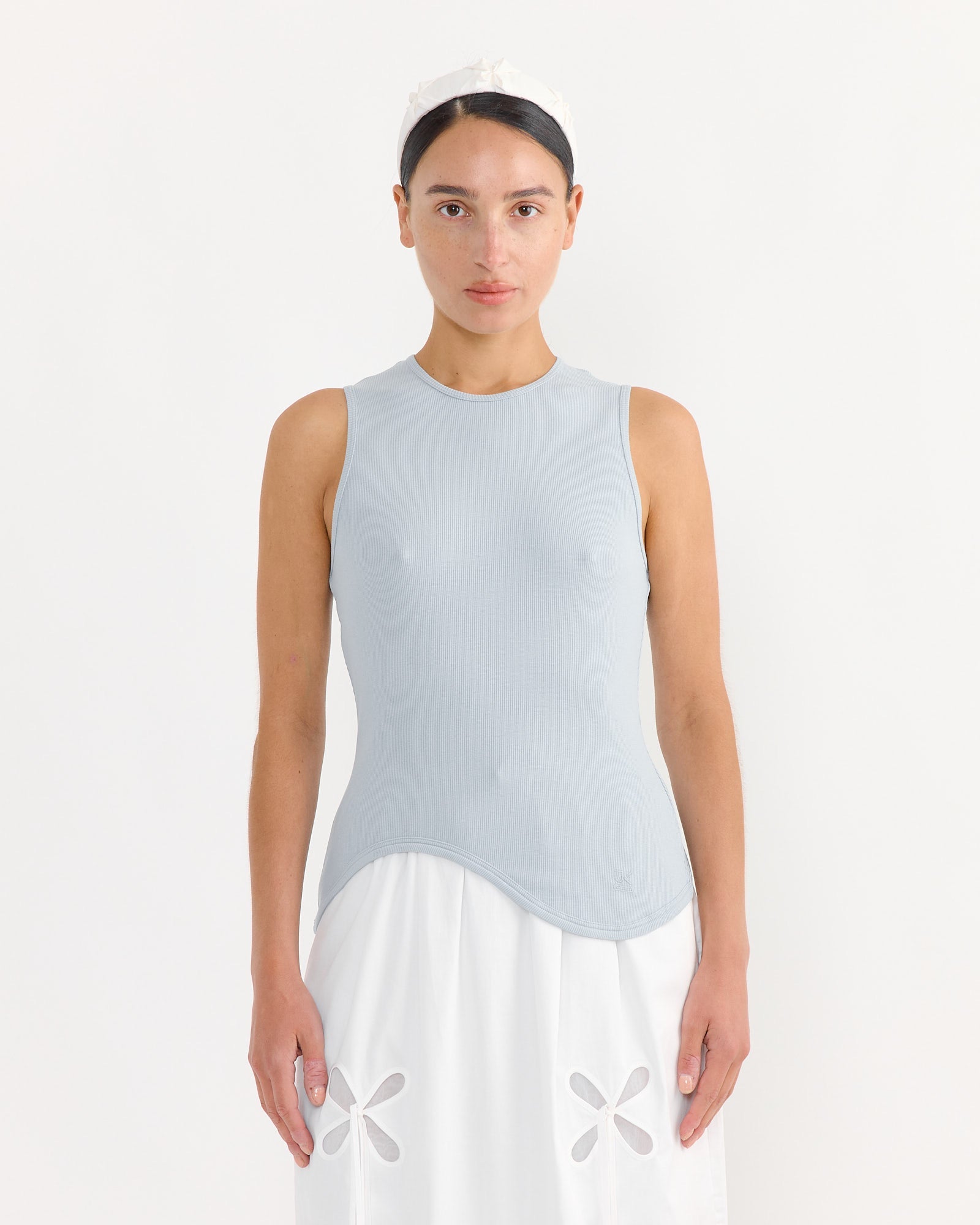 Ying-Yang Ribbed Tank Top in Blue