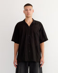 KHADI Cotton Open Collar Shirt in Black
