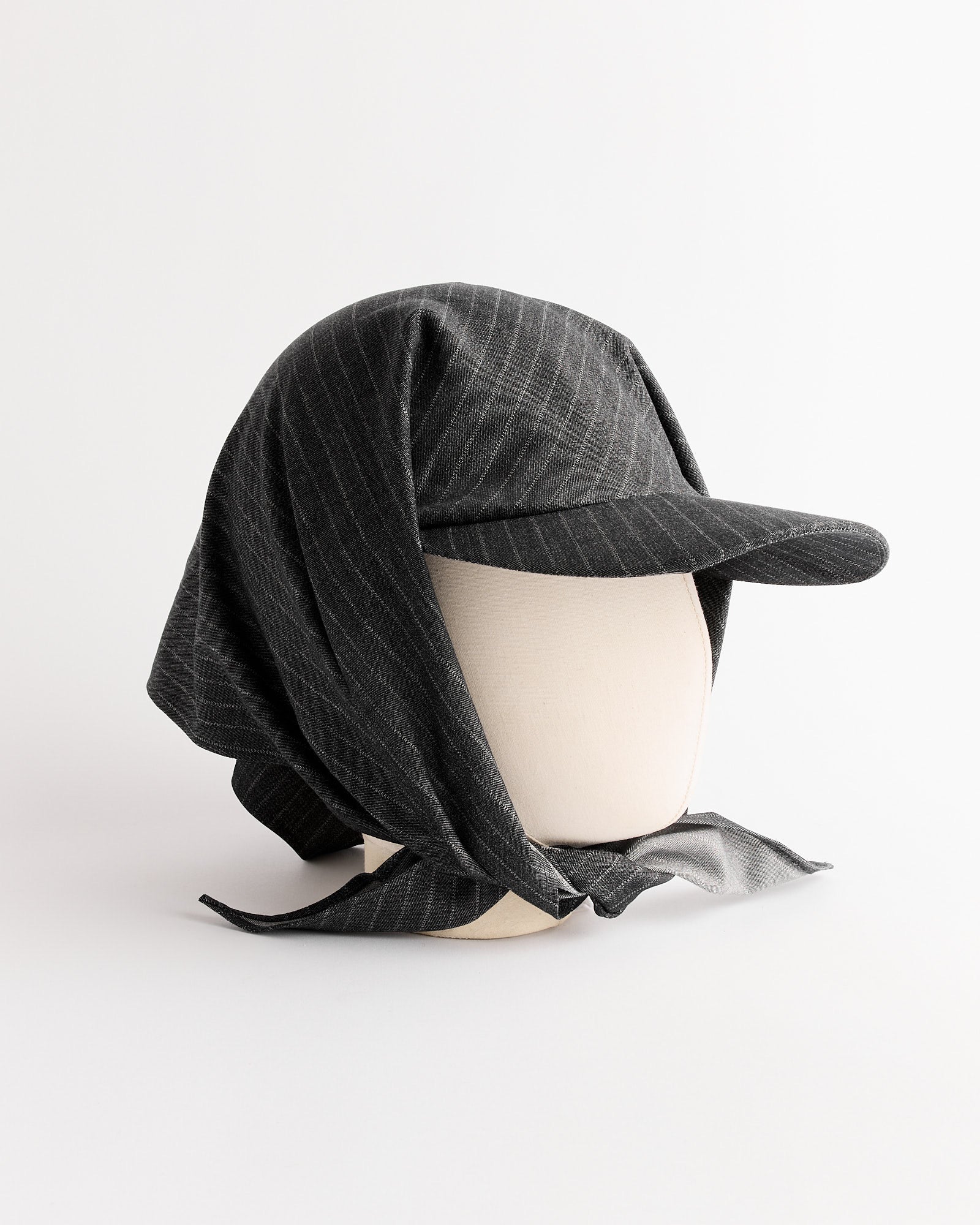 Brimmed Swim Scarf in Charcoal Chambray Pinstripe