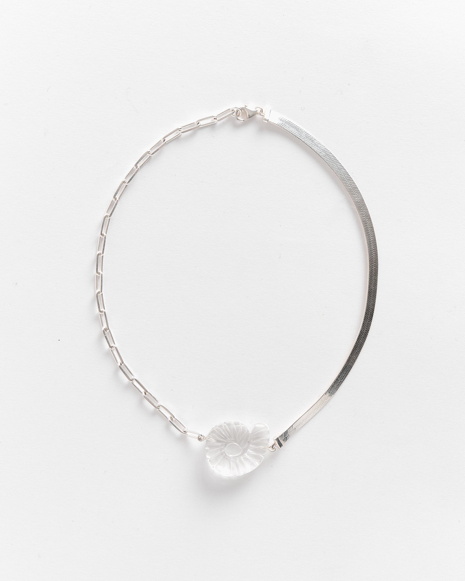 Crystal Shell Necklace in Silver/Quartz