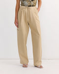 Drawcord Pleated Trouser in Sand