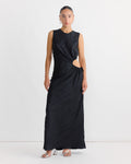 Gathered Cutout Maxi Dress in Black