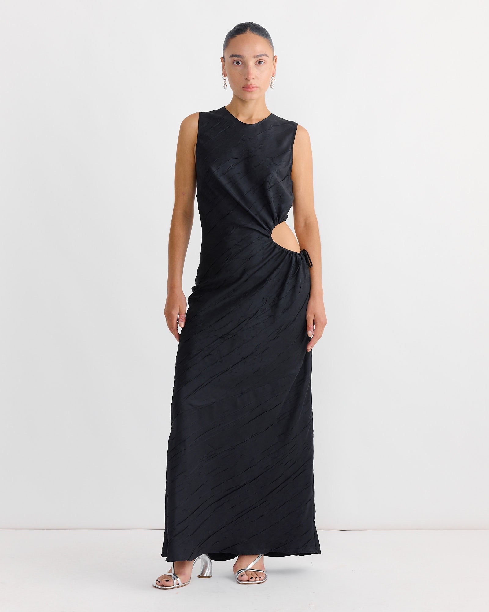 Gathered Cutout Maxi Dress in Black