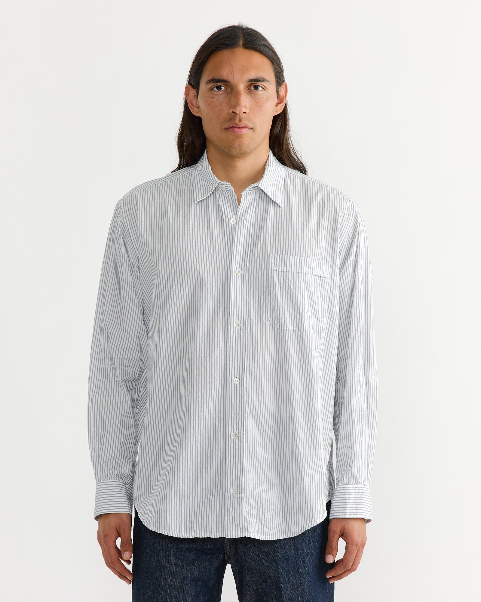 Gio Shirt in Crushed Cotton Navy Stripe