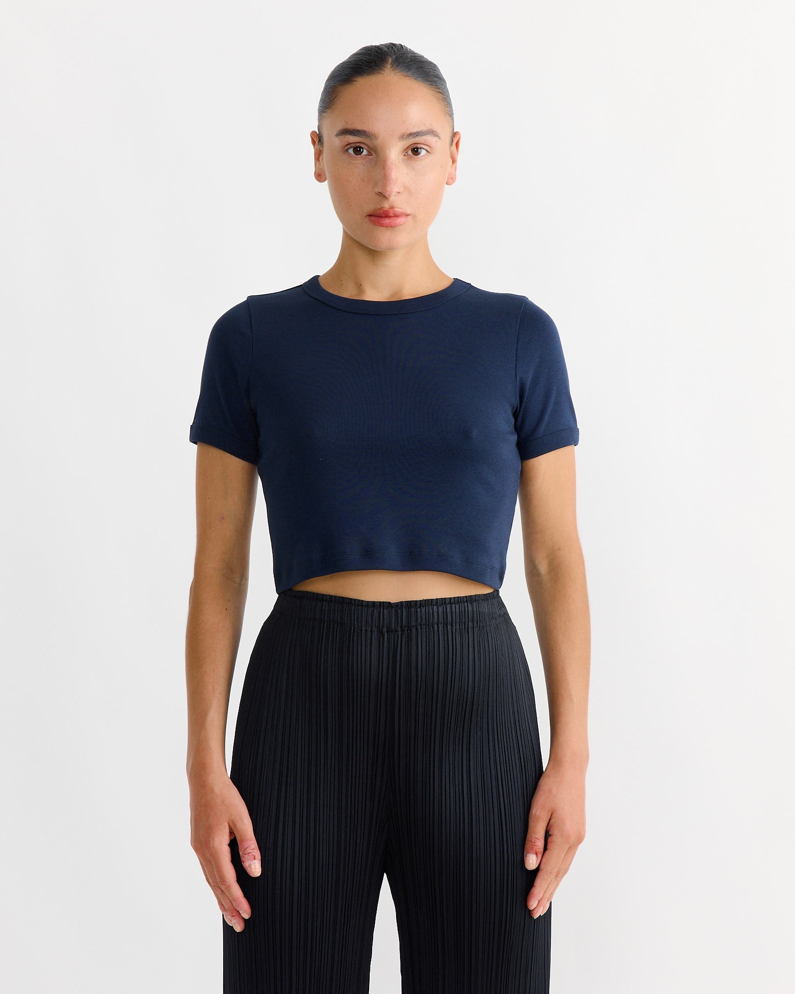 Car Crop Tee in Navy