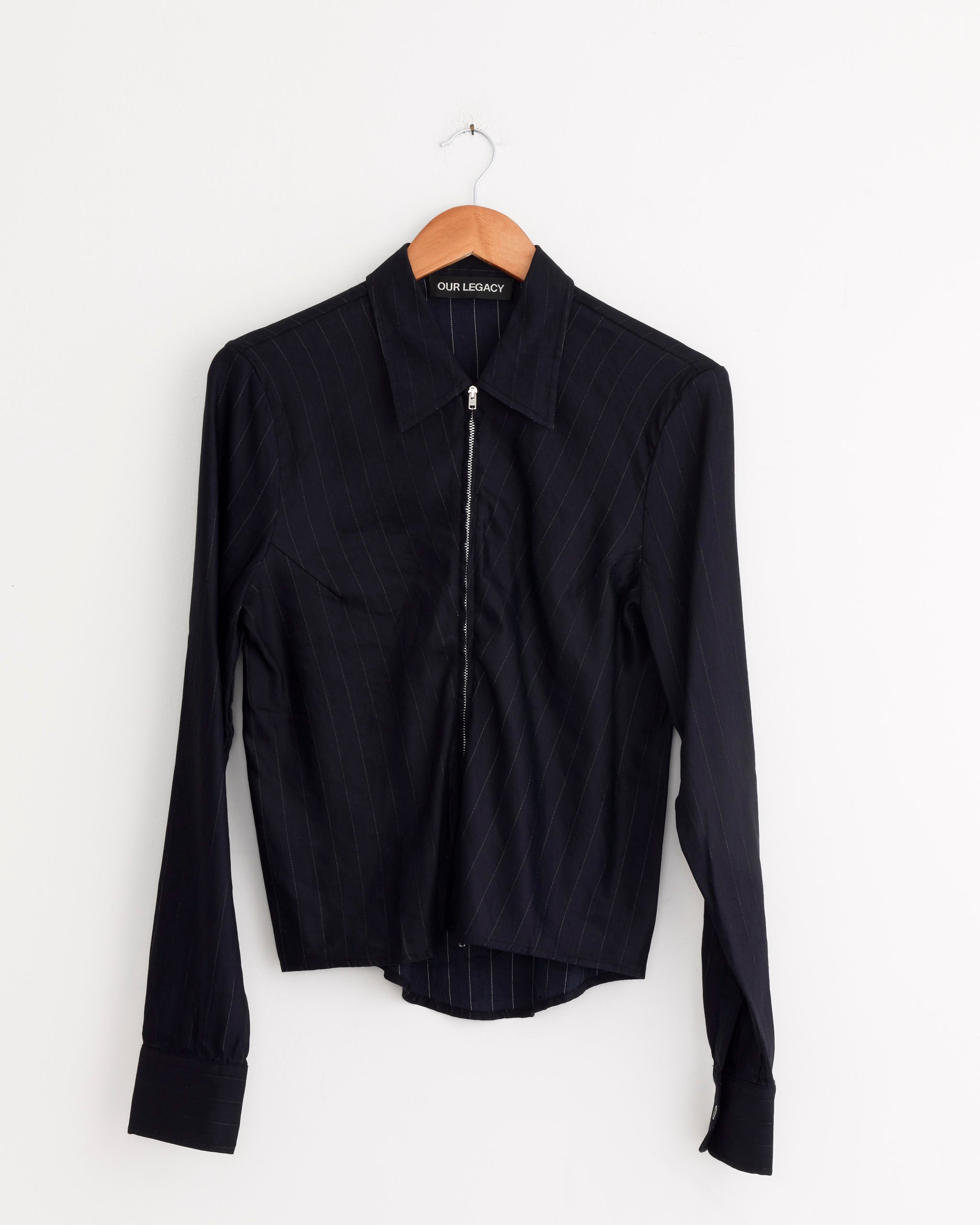 Slim Zip Shirt in Night Covert Flex Pinstripe