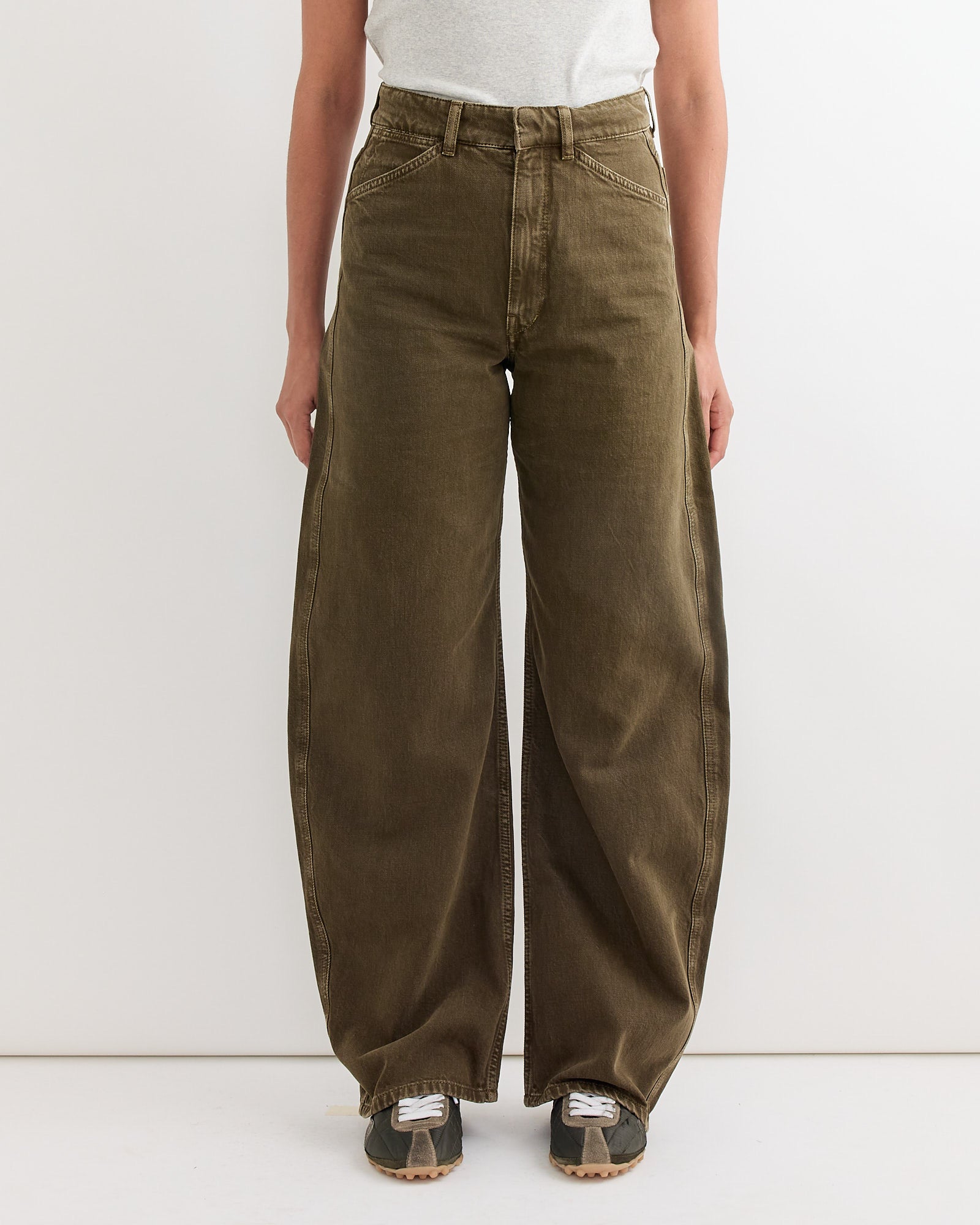 High Waisted Curved Pant in Moss Green