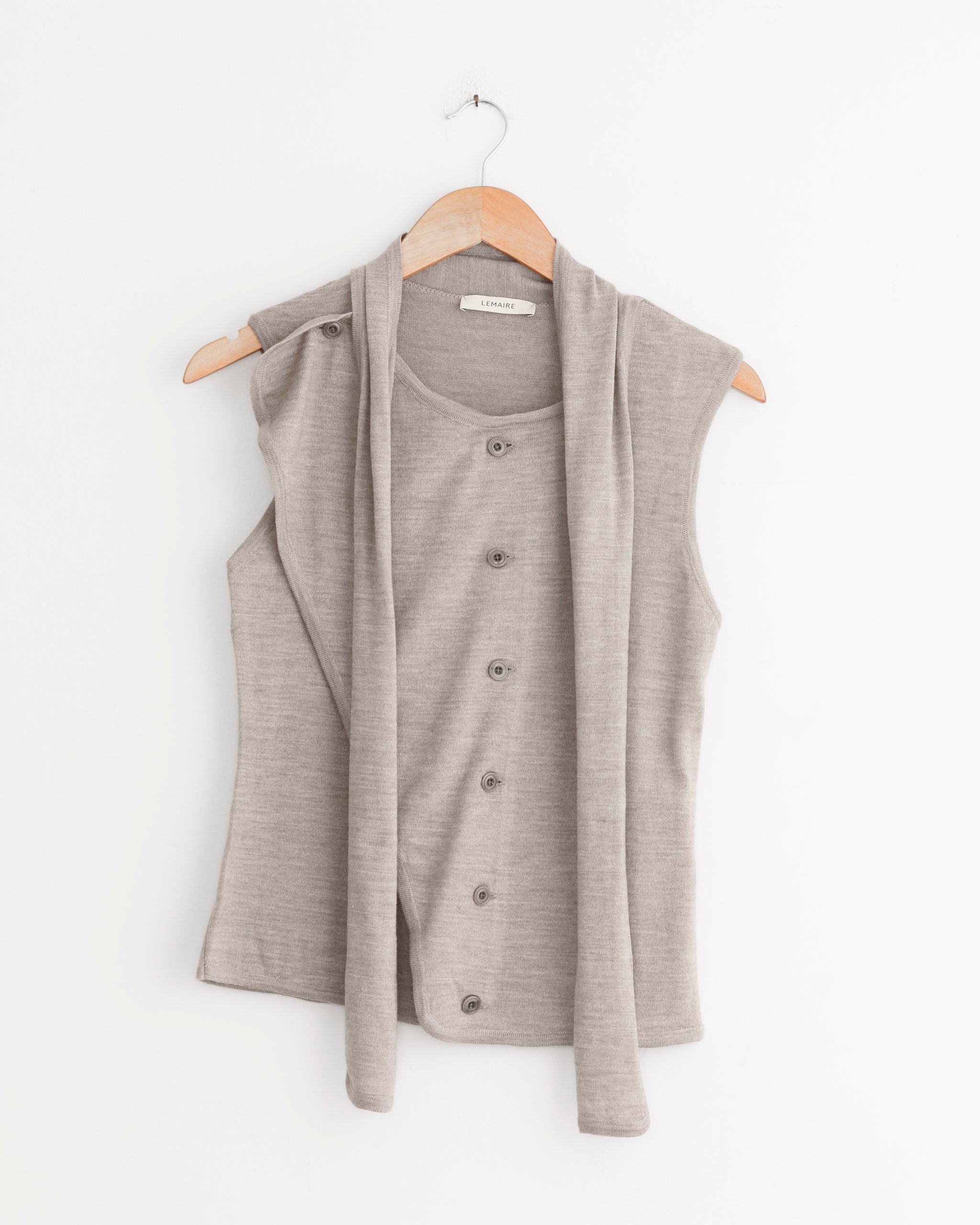 Asymmetrical Sleeveless Cardigan in Light Taupe