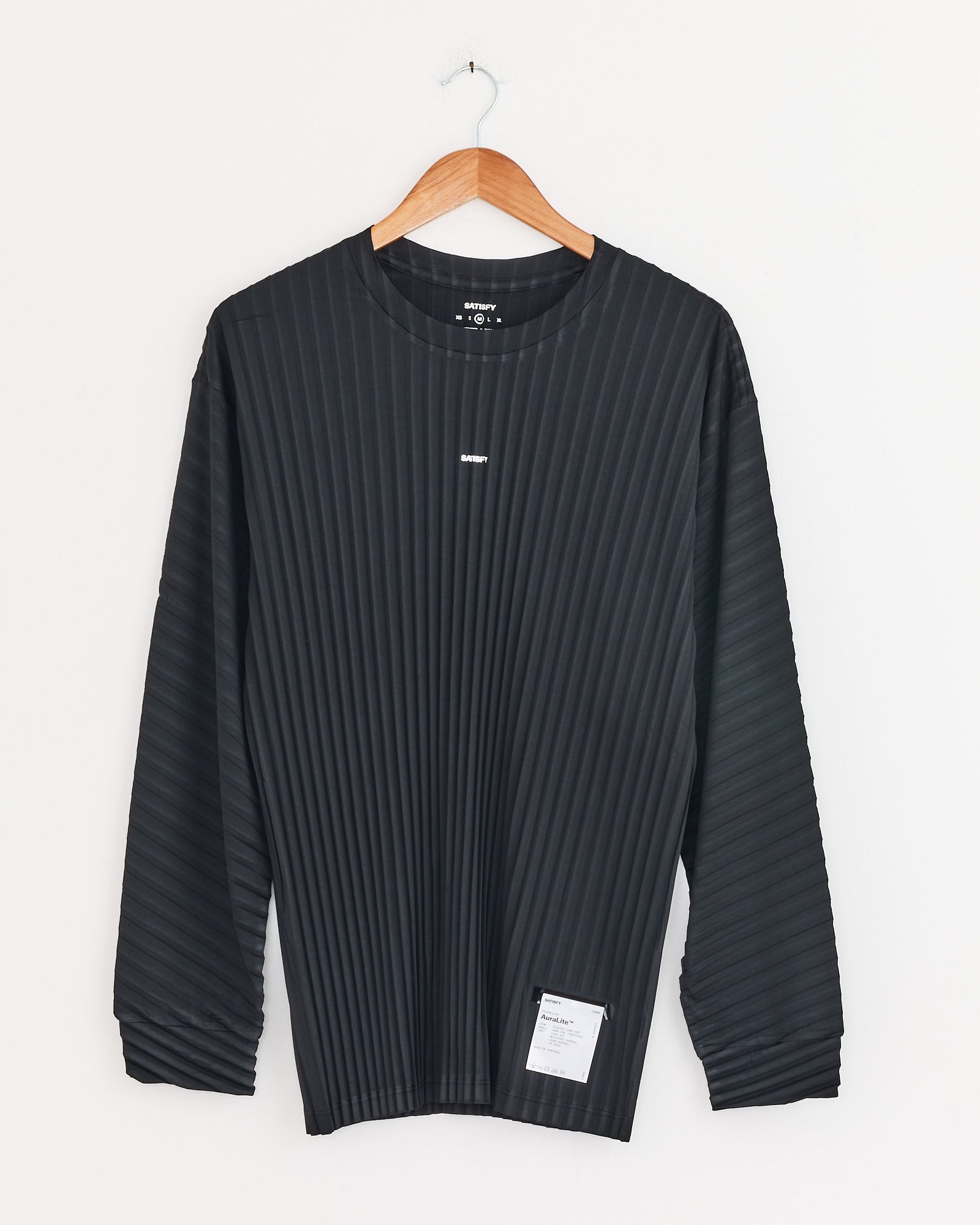 AuraLite Pleated Long Sleeve T-Shirt in Black