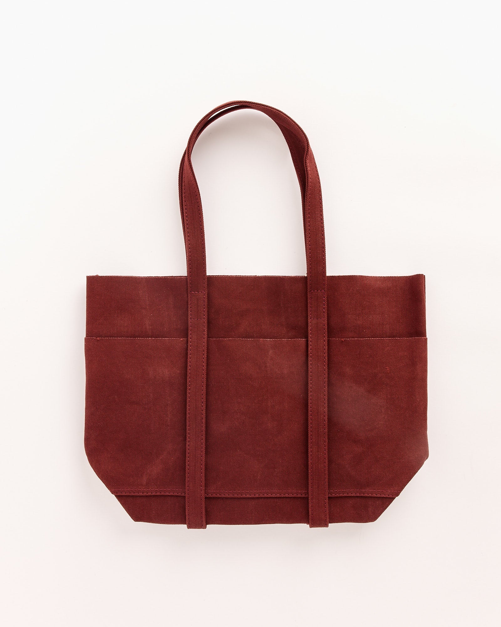 Washed Canvas 6 Pockets Small Tote in Burgundy