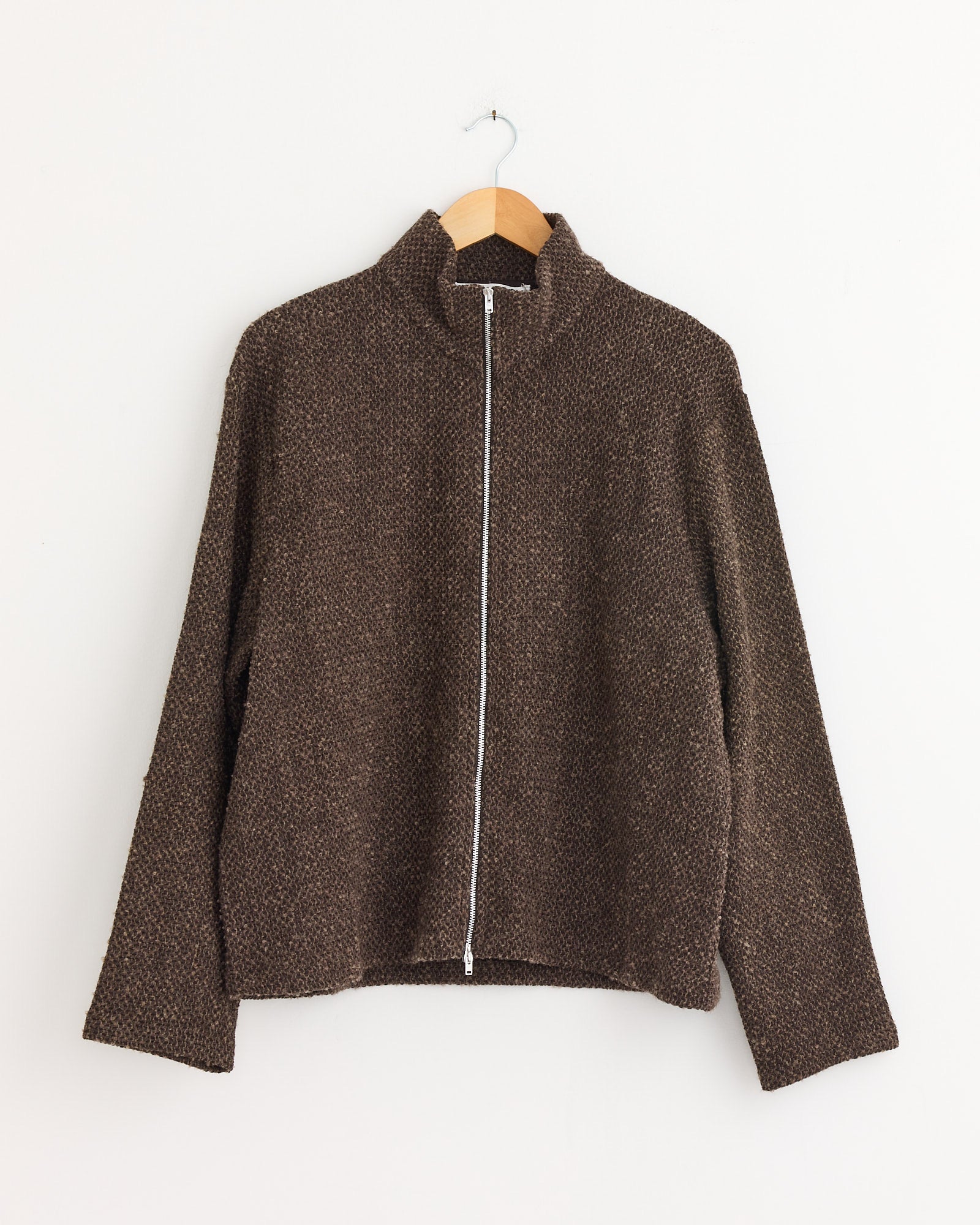 Shrunken Full Zip Polo in Brown Sparse