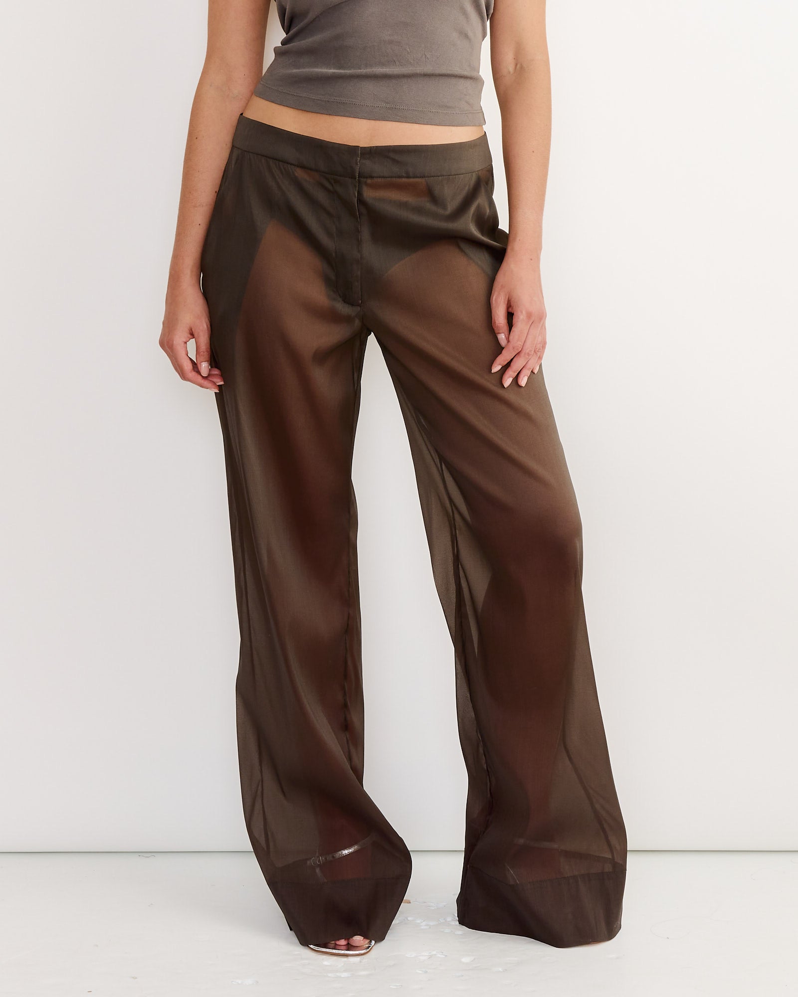 Tailored Transparent Pant in Black Olive