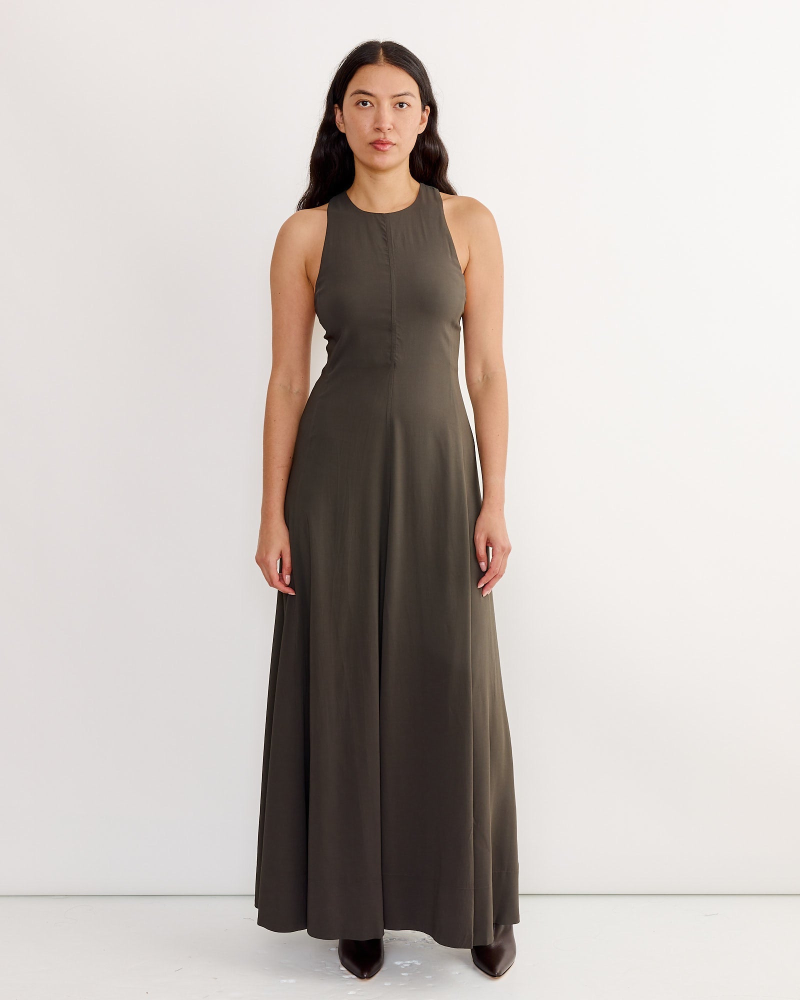 Cut Away Maxi Dress in Black Olive