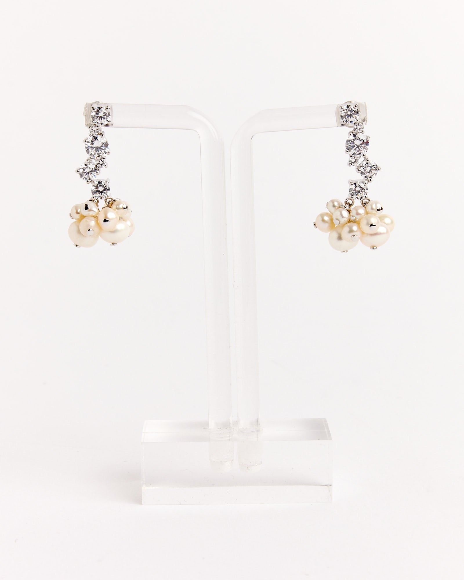 Recycled Silver Pearl Cluster CZ Earrings