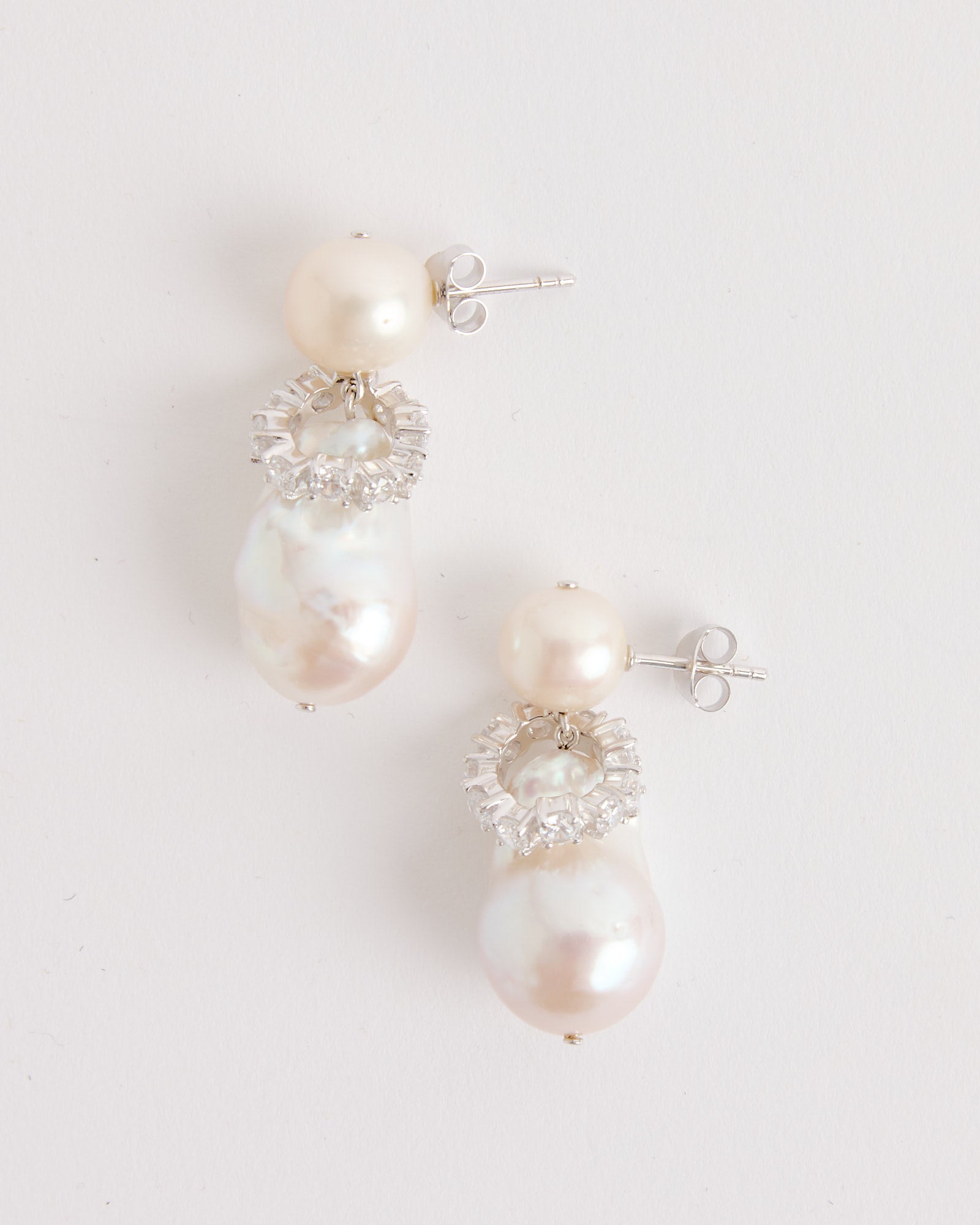 Recycled Silver Baroque Pearl CZ Earrings