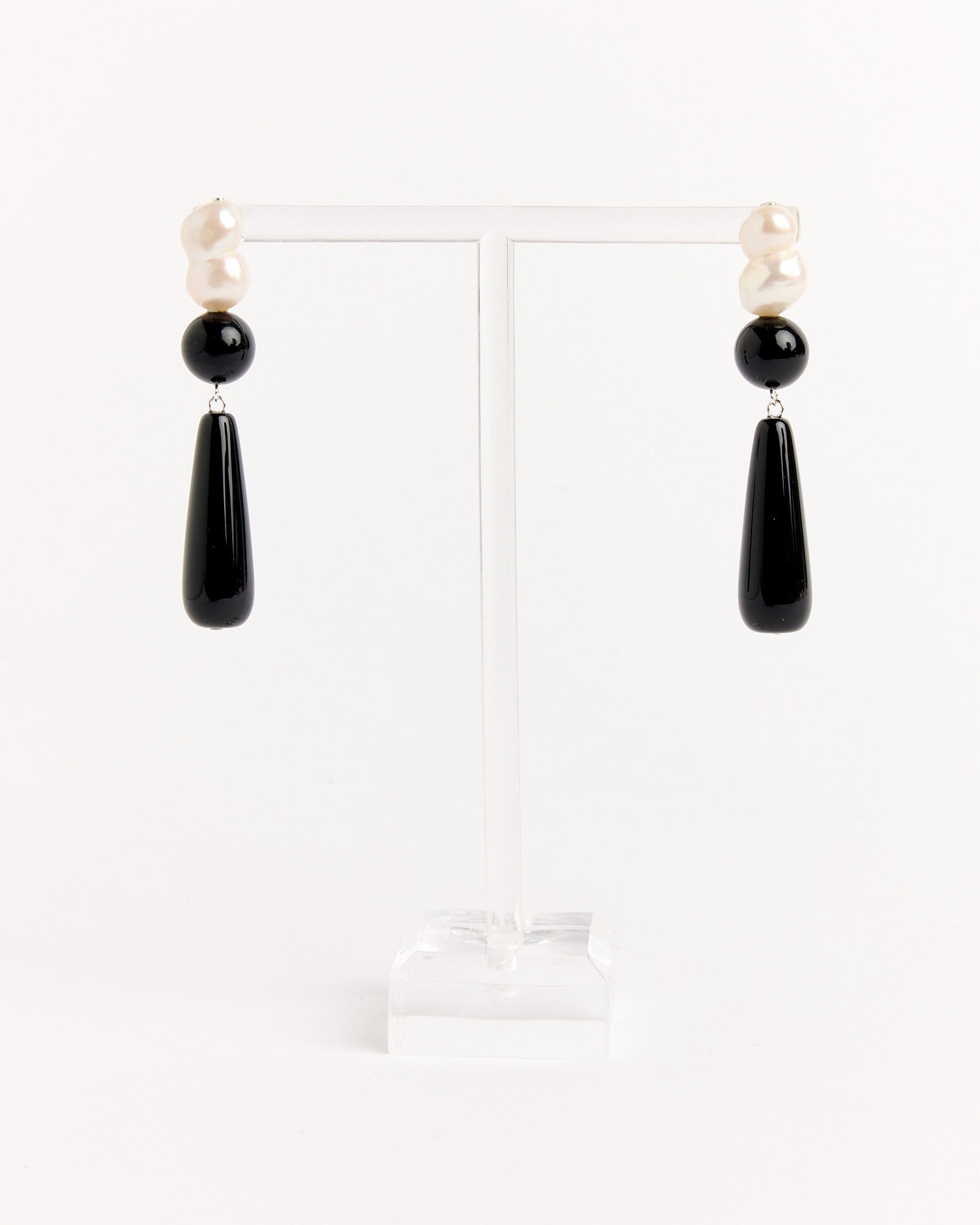 Recycled Silver Black Onyx FWP Earrings