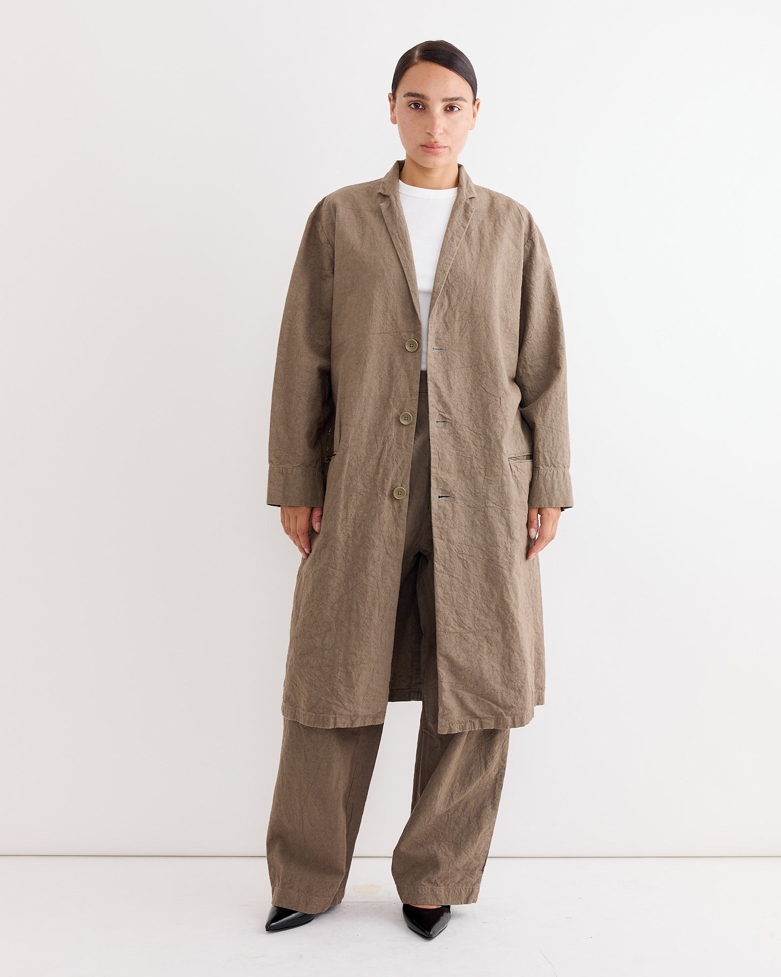 Crinkled Coat in Khaki
