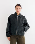 Faux Leather Bomber Jacket in Black