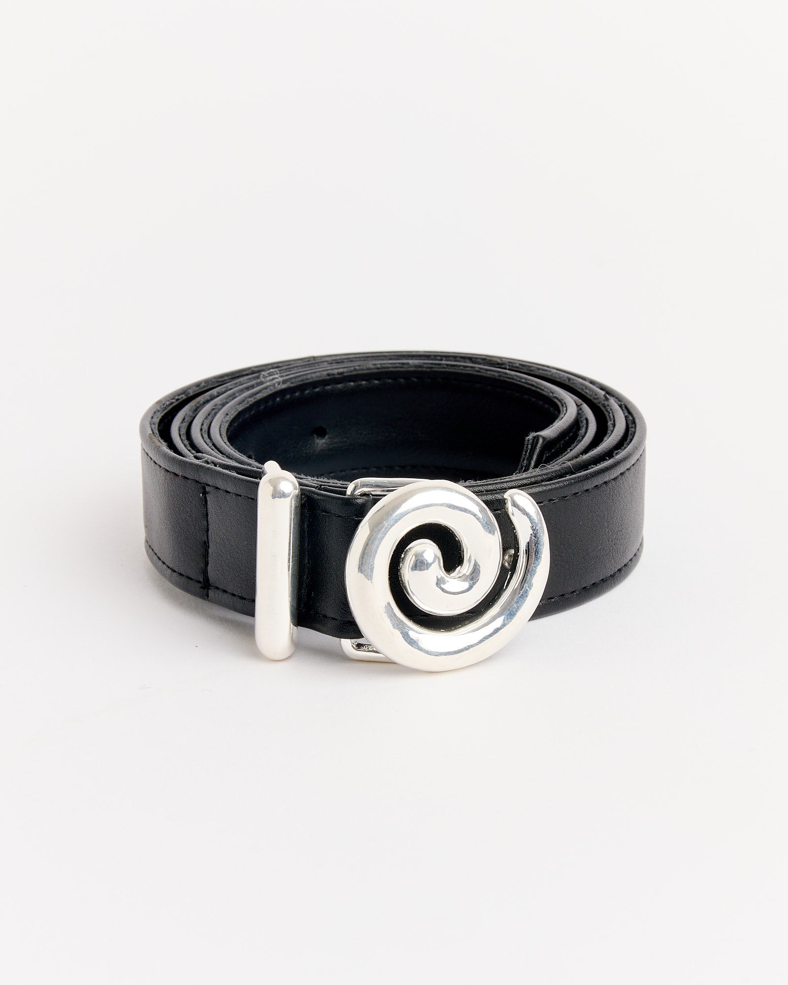 Faux Leather Spiral Buckle Belt in Silver