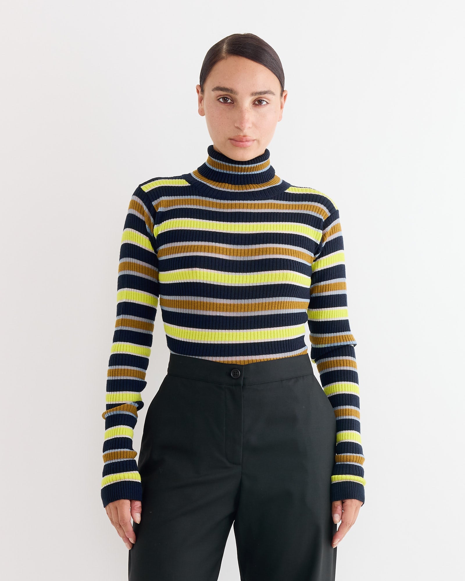 Line Turtleneck in Navy Stripes