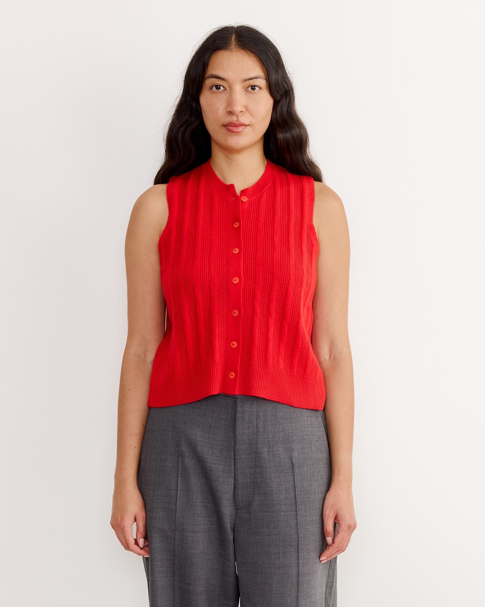 Merino Wool Ribbed Waistcoat in Red