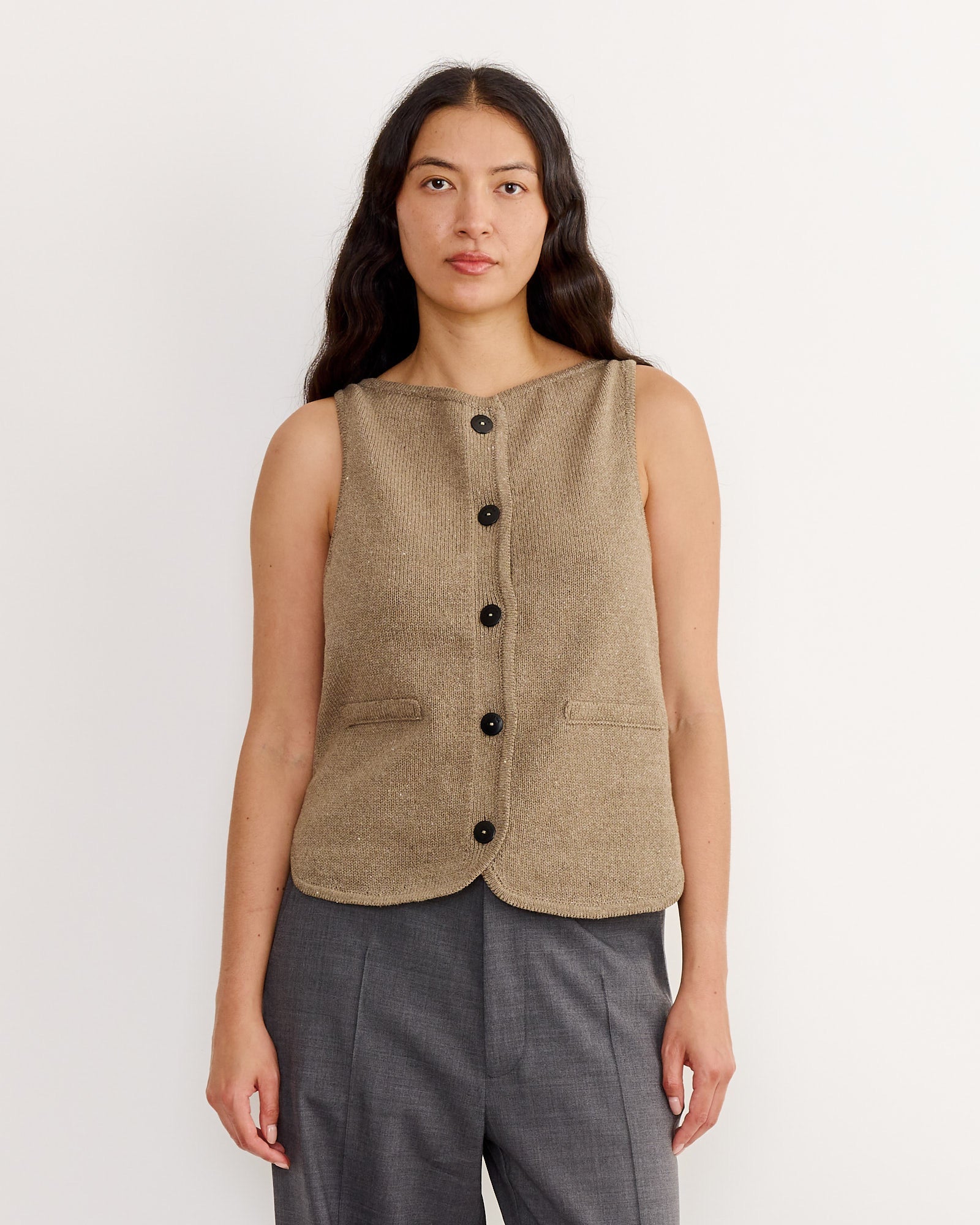 Boat Neck Waistcoat in Taupe