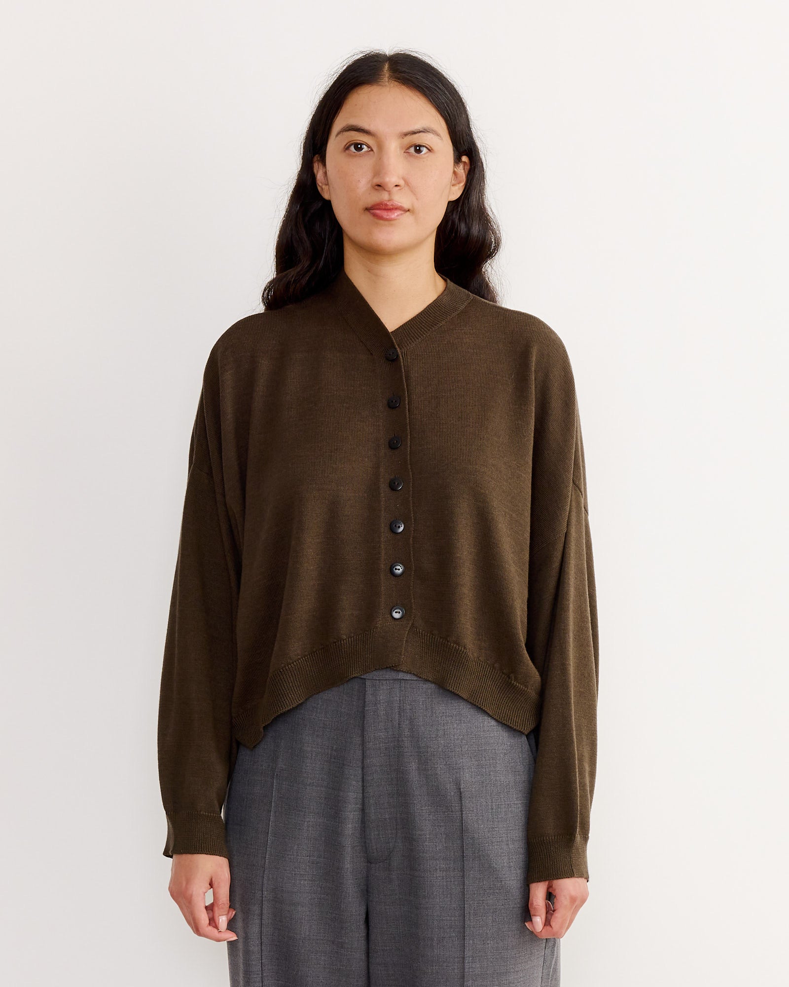 Cotton & Cashmere Cardigan in Dark Moss