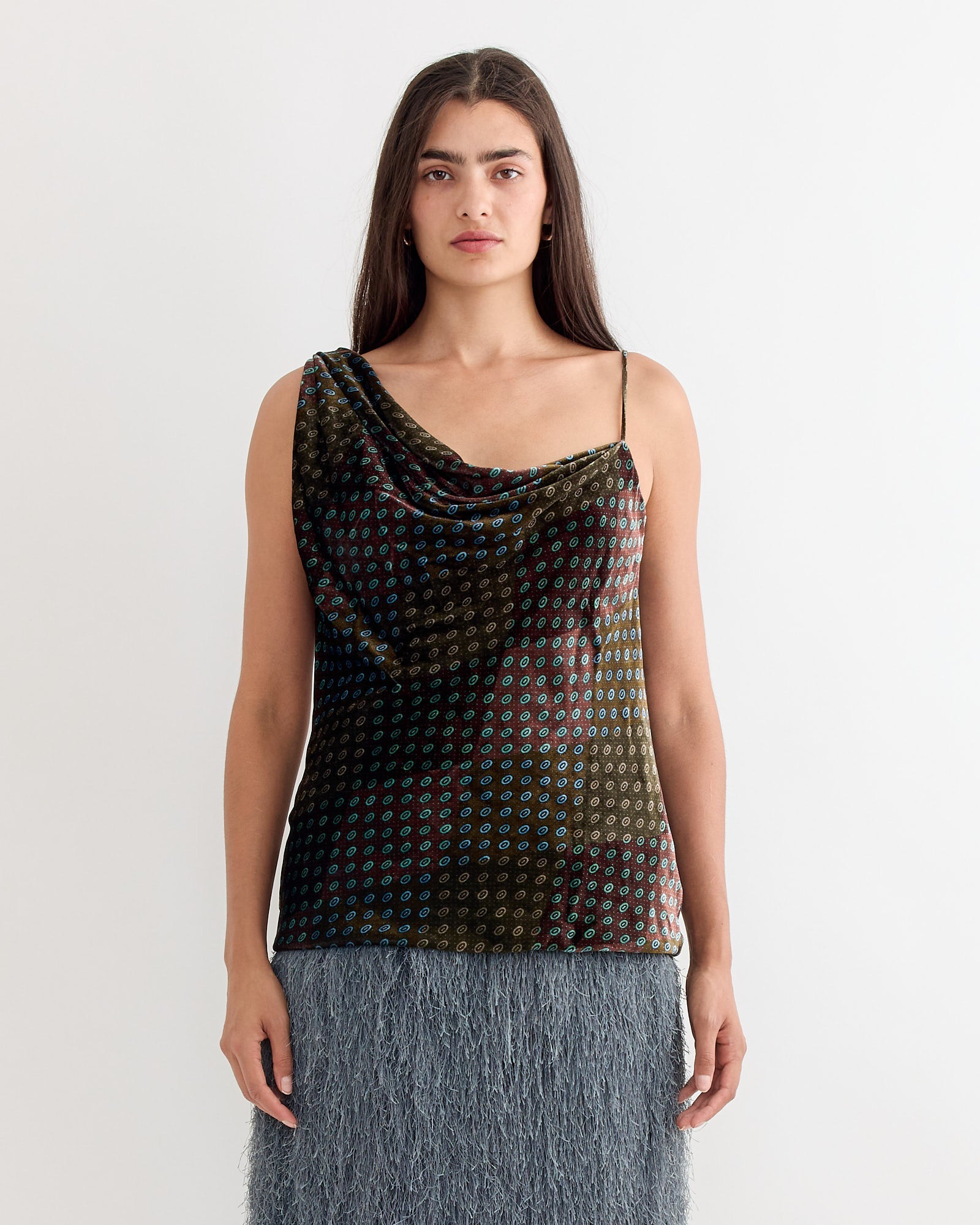 Printed One Shoulder Top in Khaki