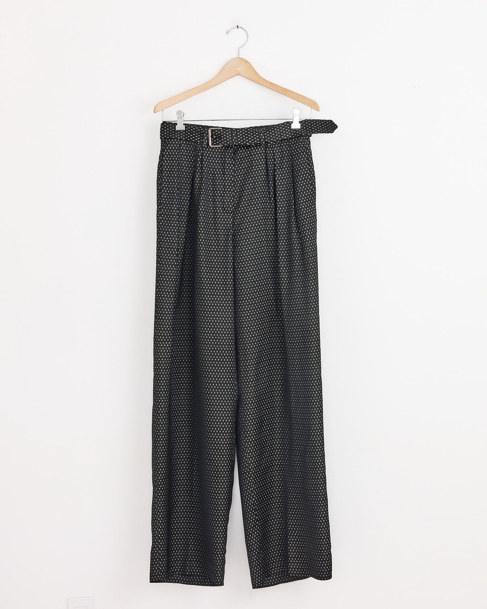 Belted Jacquard Trousers in  Black
