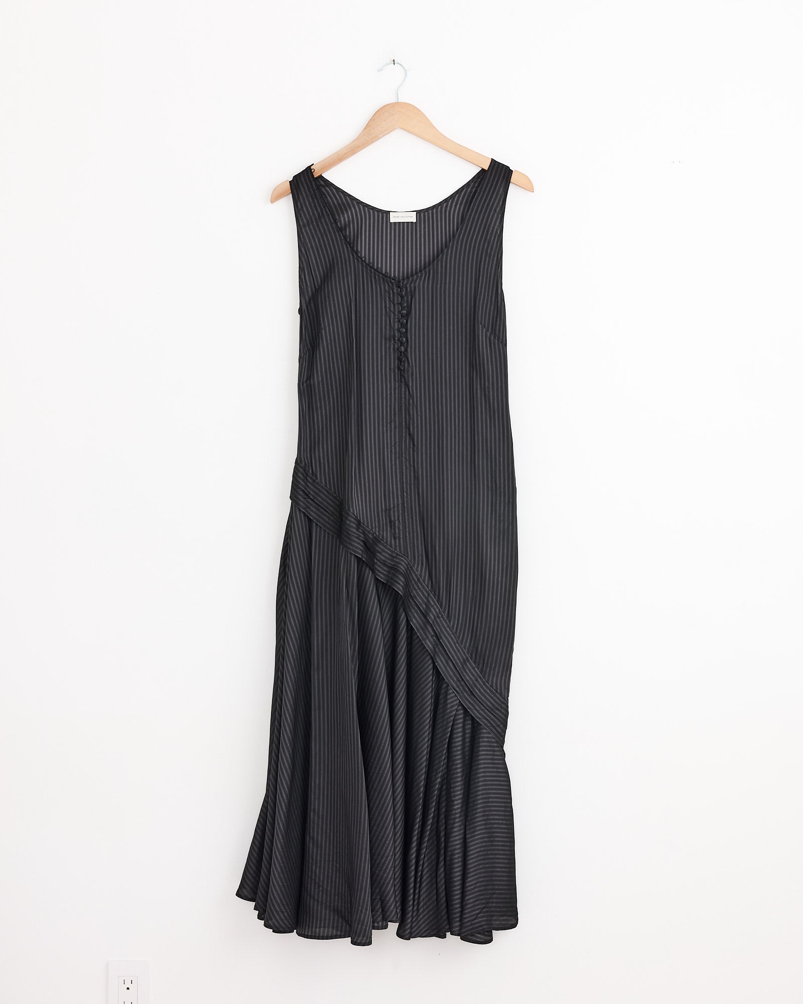 Stripe Crepe Midi Dress in Grey