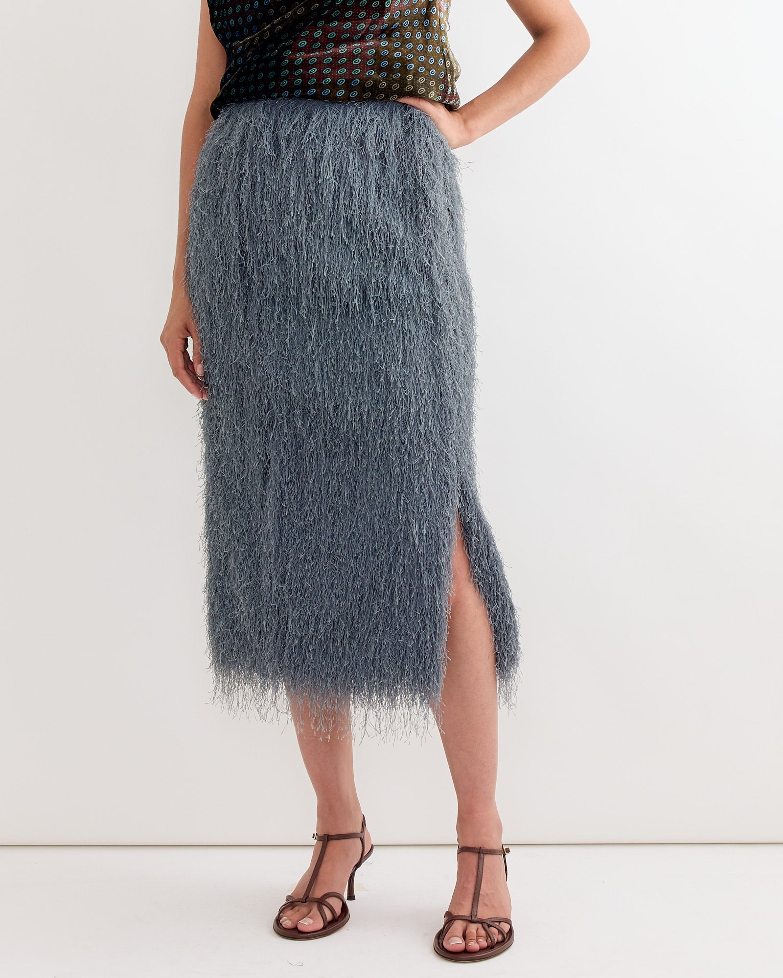 Fringed Skirt in Dark Grey