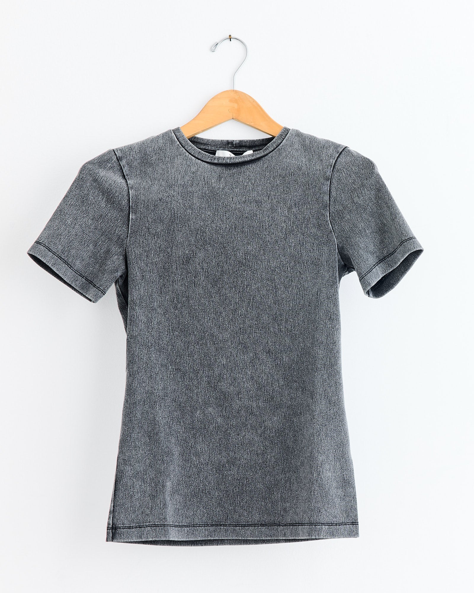 Stretch Denim Baby Tee in Black