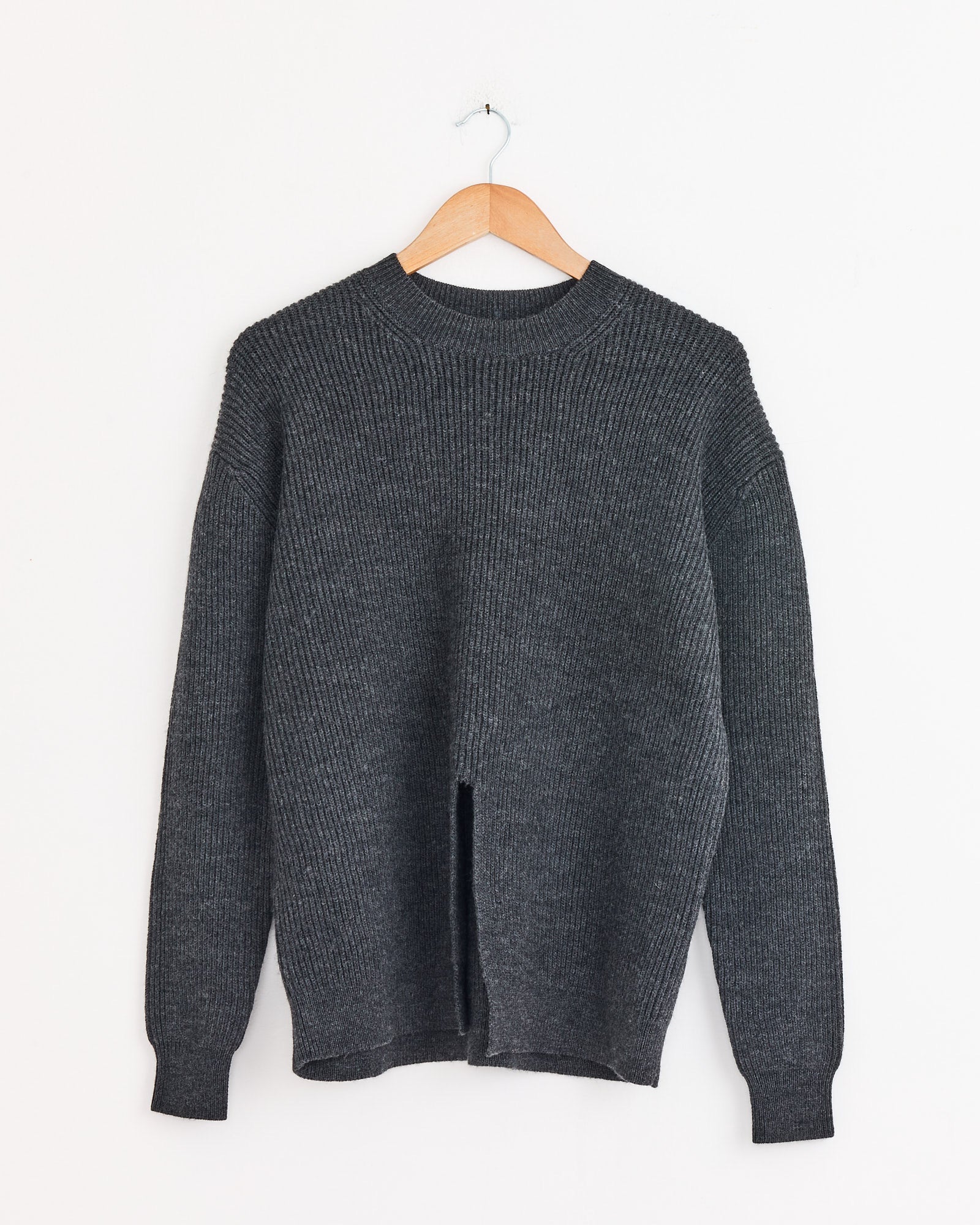 Split Front Easy Pullover in Dark Heather Grey
