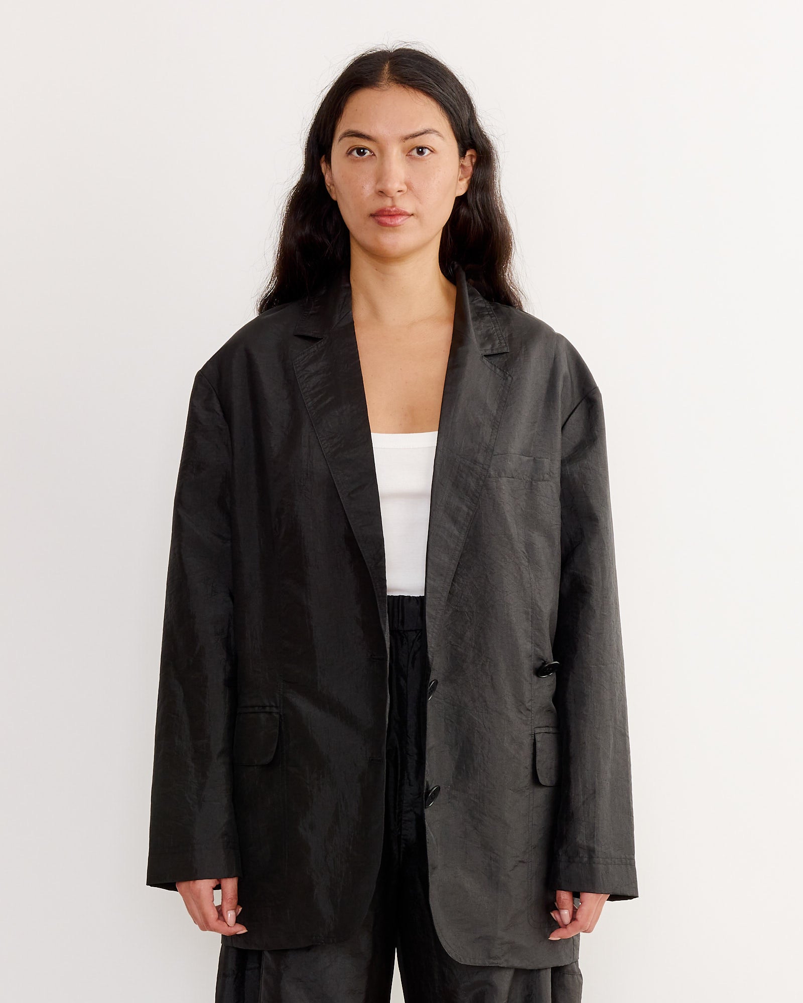 Crispy Nylon Liam Blazer in Black