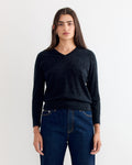 Wool Shrunken V Neck Sweater in Charcoal