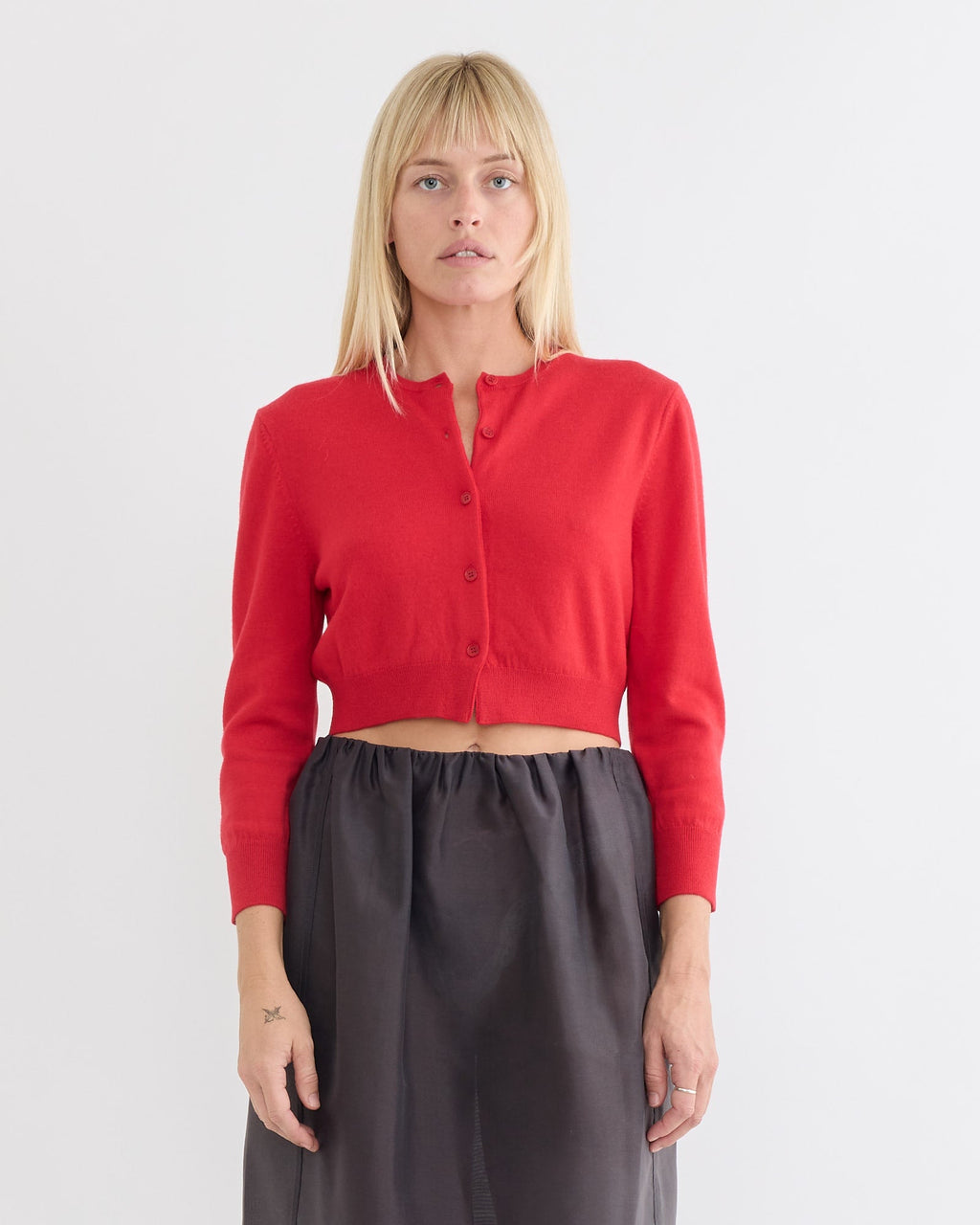 Round Neck Crop Cardigan in Red