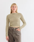 Wool Cashmere Boat Neck Pullover in Beige Stripe