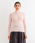 Sheer Rib Turtleneck Tee in Light Pink