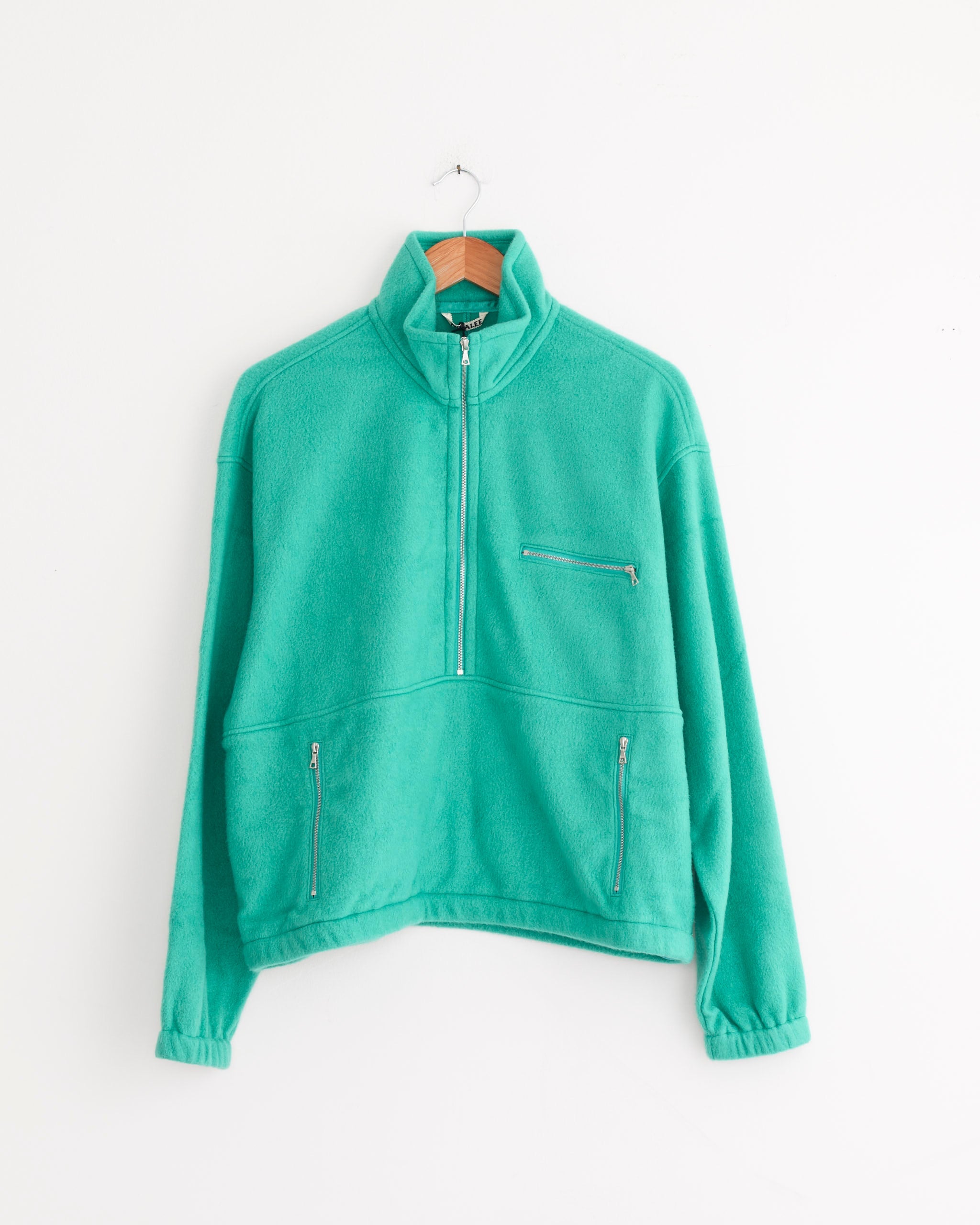 Pure Silk Half Zip Pullover in Jade Green
