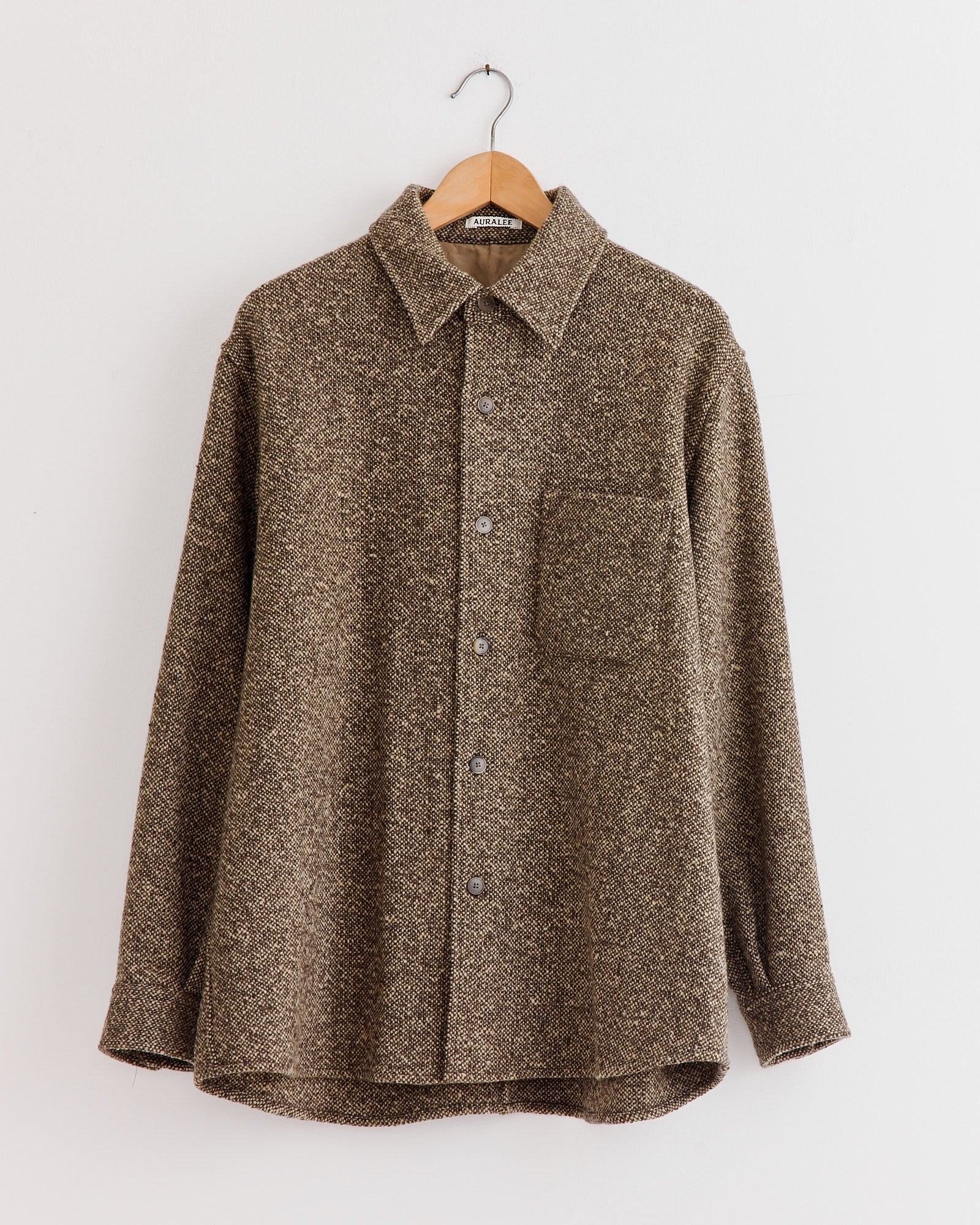 Homespun Tweed Shirt Blouson in Brown