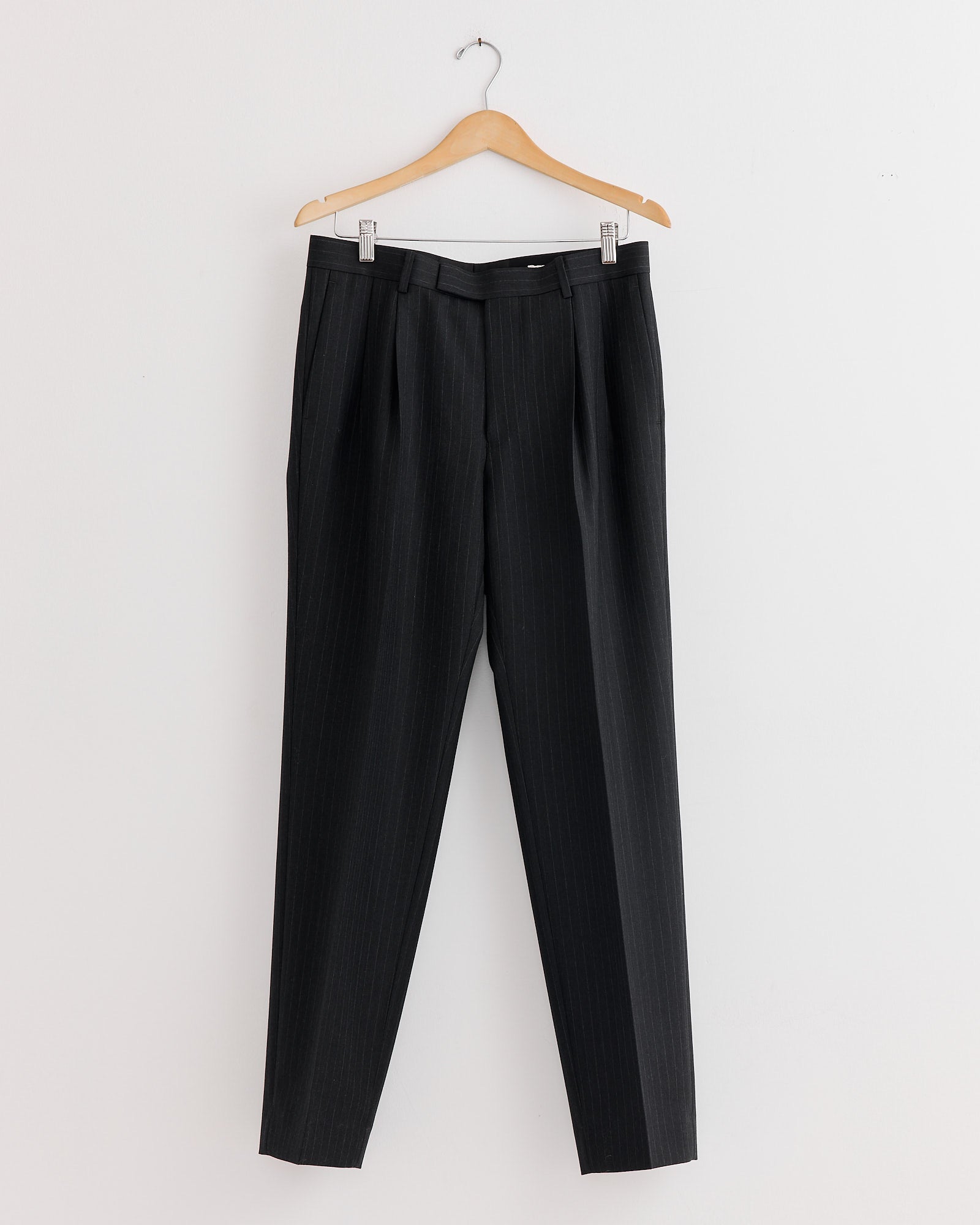 Bluefaced Wool Two Tuck Slack in Charcoal Navy Stripe