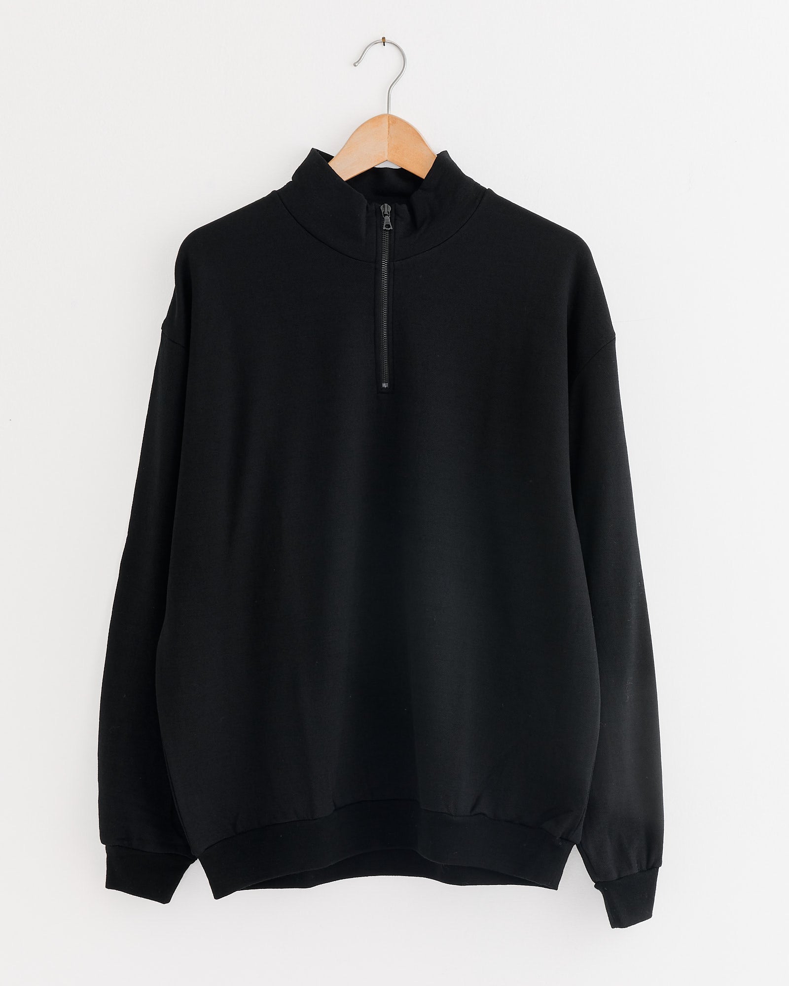 Light Wool Sweat Half Zip Pullover in Black