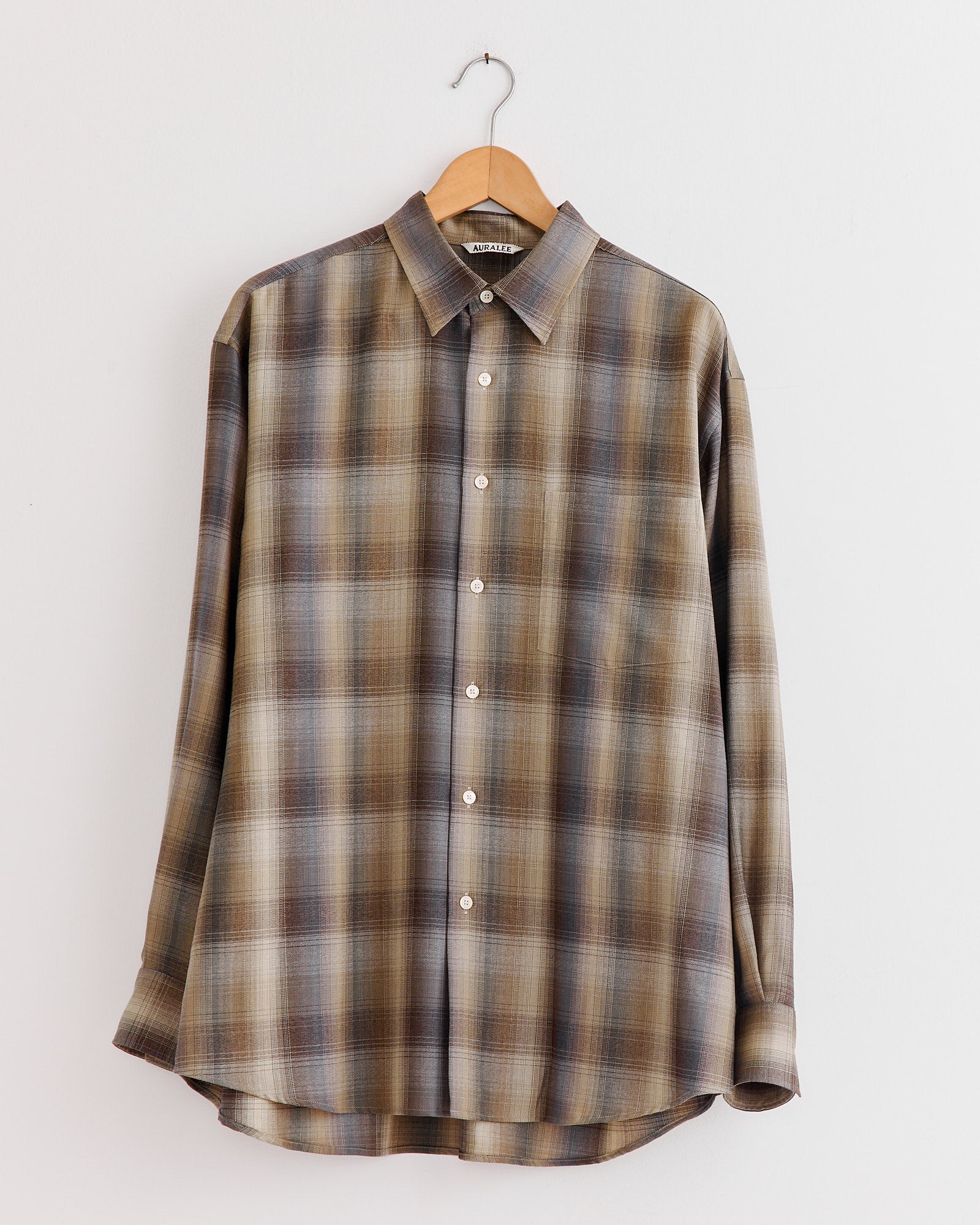 Light Wool Check Shirt in Brown Blue