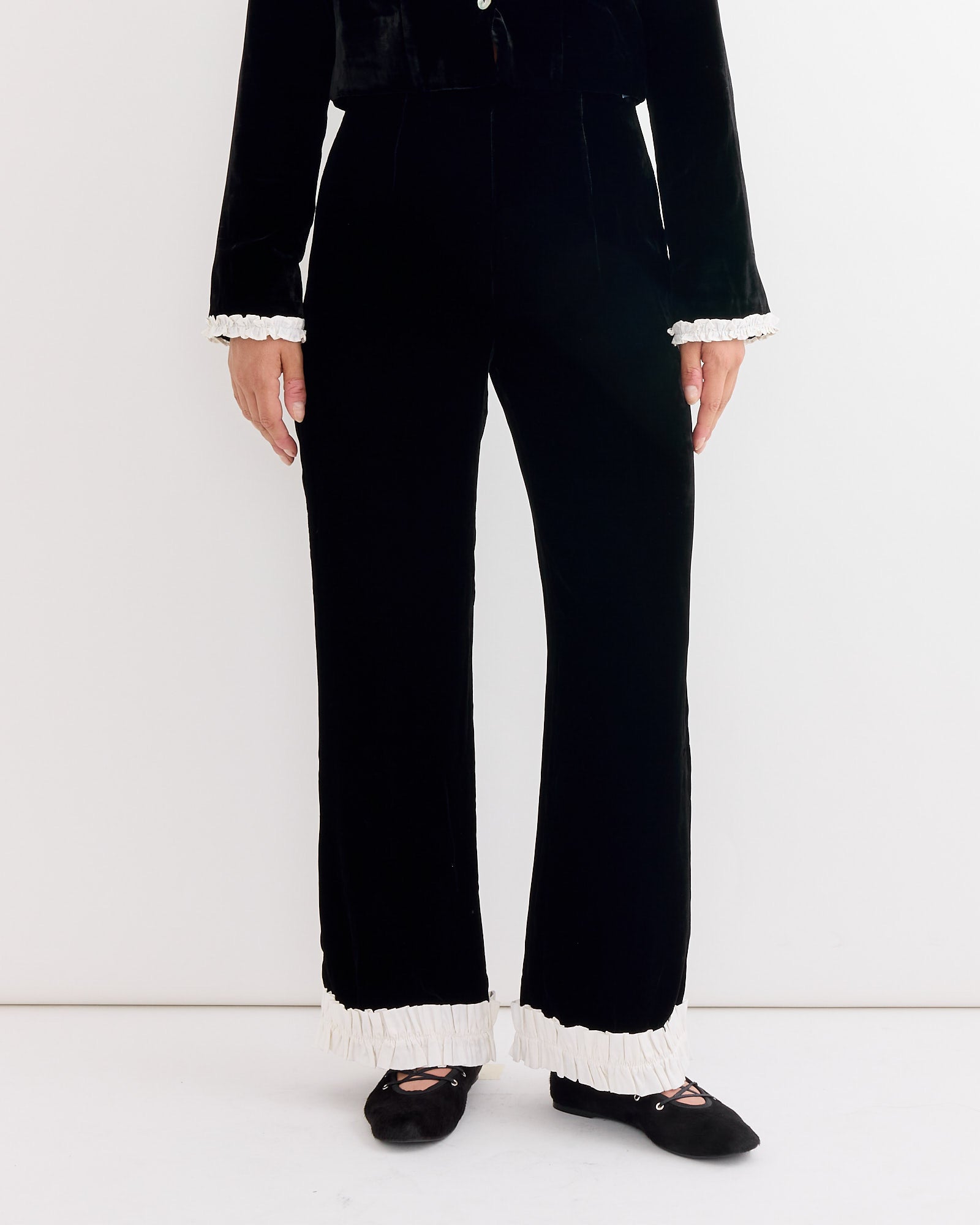 Leo Velvet Trouser in Black/Ivory