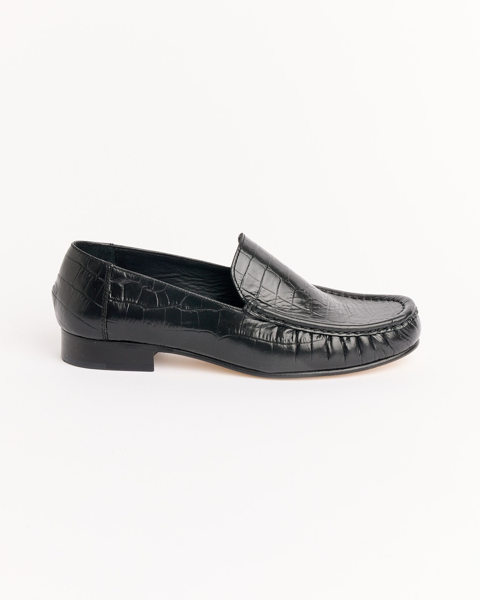Leather Loafer in Black Croco