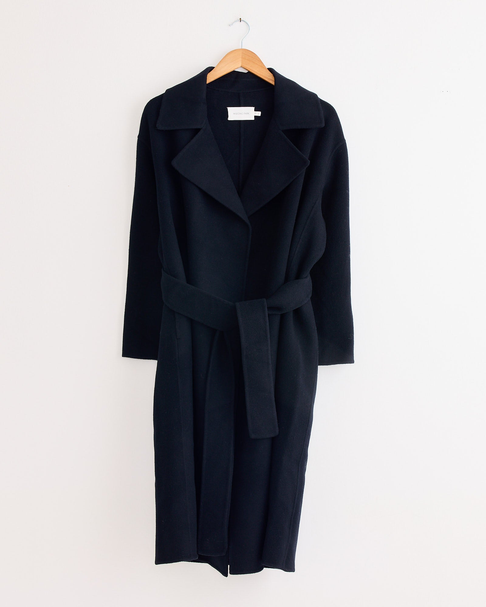 Handmade Belted Wool Coat in Navy