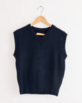 Wool Blend V-Neck Vest in Navy