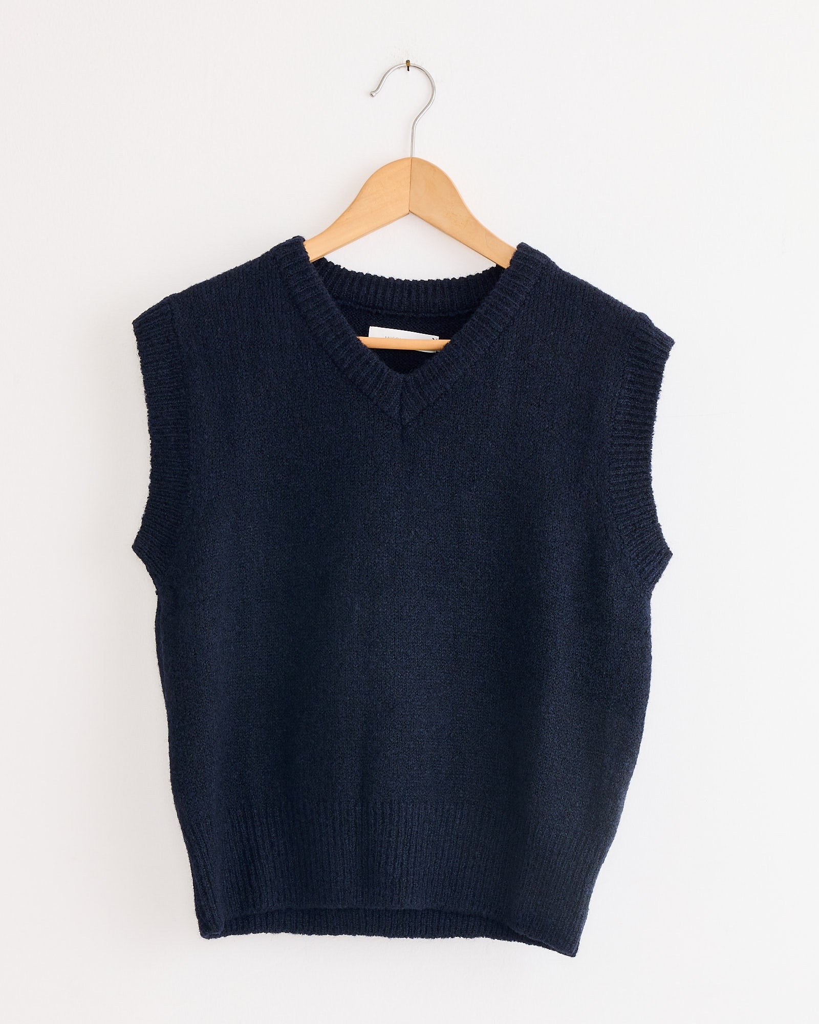 Wool Blend V-Neck Vest in Navy